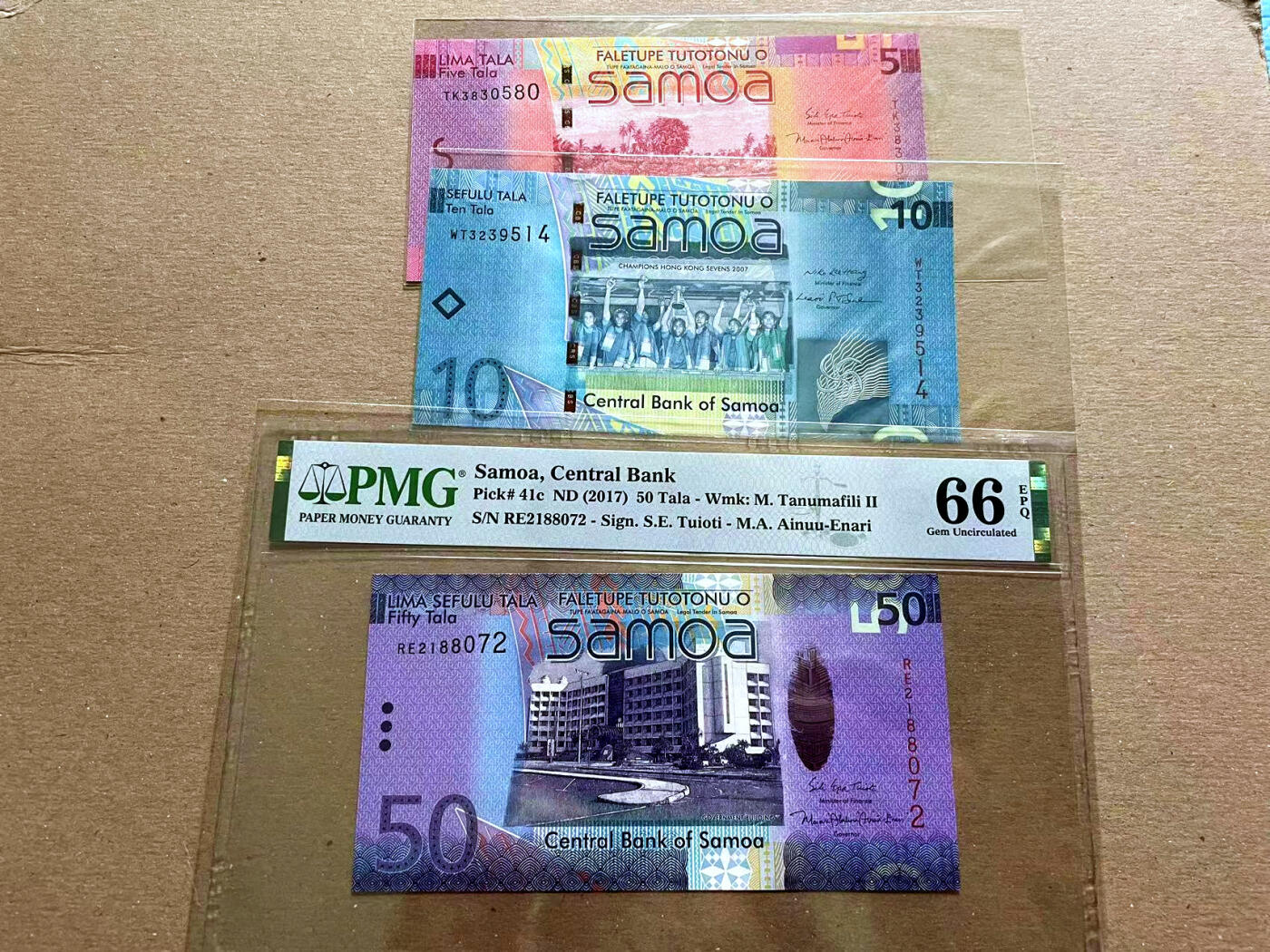 【Blue Auction】✨世界纸币精拍第478期【精】 【一组3张】萨摩亚2017年50塔拉 PMG66EPQ&萨摩亚5-10塔拉 全新UNC