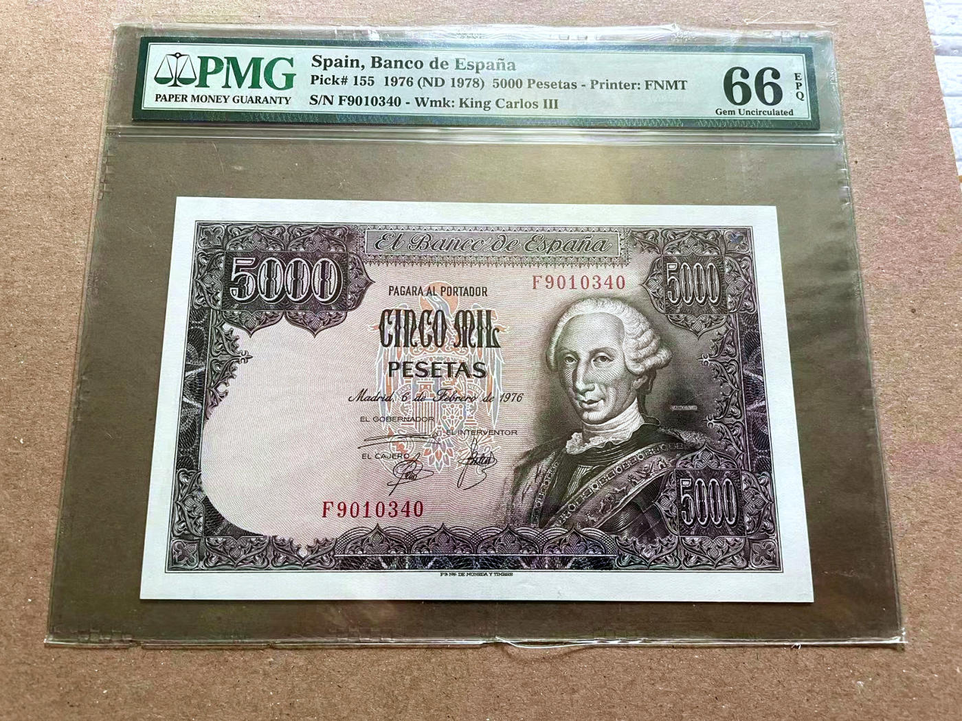 【Blue Auction】✨世界纸币精拍第478期【精】 西班牙 1978年5000比塞塔 最后的大方块 PMG66EPQ 