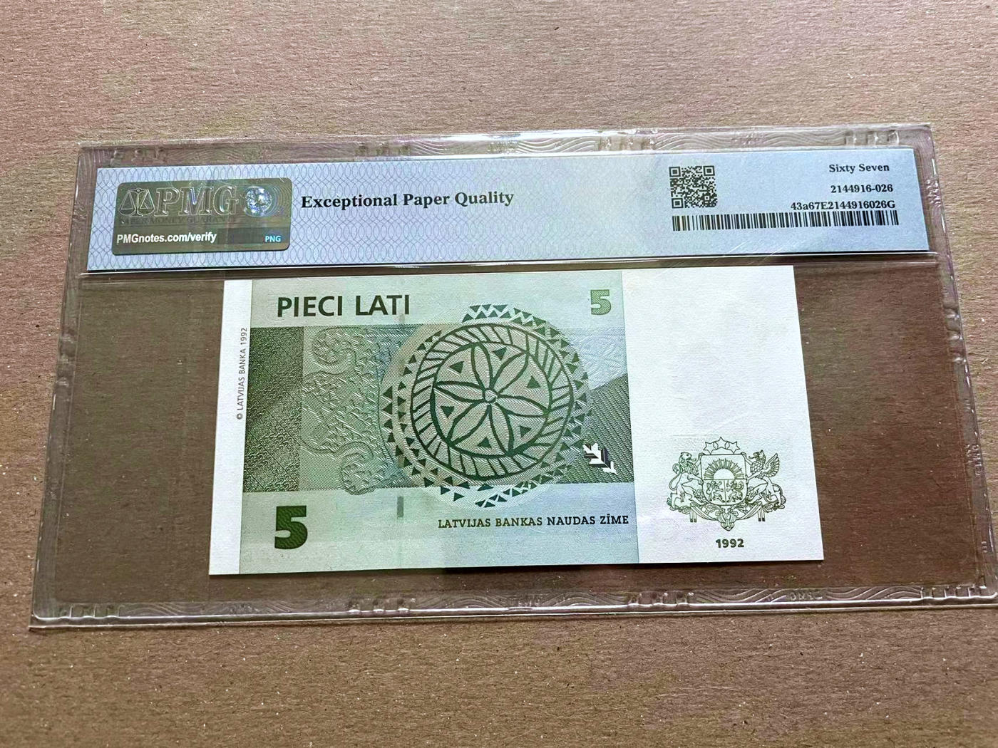 【Blue Auction】✨世界纸币精拍第478期【精】 拉脱维亚 1992年5Lati  PMG67EPQ 高分