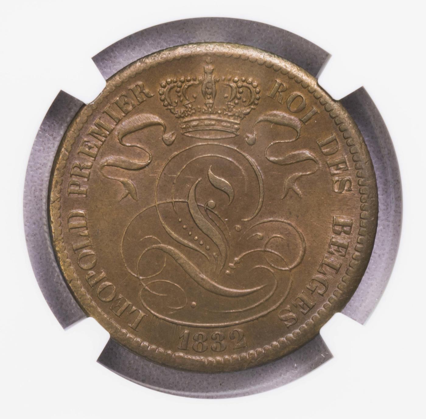 NGC-MS63BN 1832比利时狮子10分大铜币 首年版 最大面值