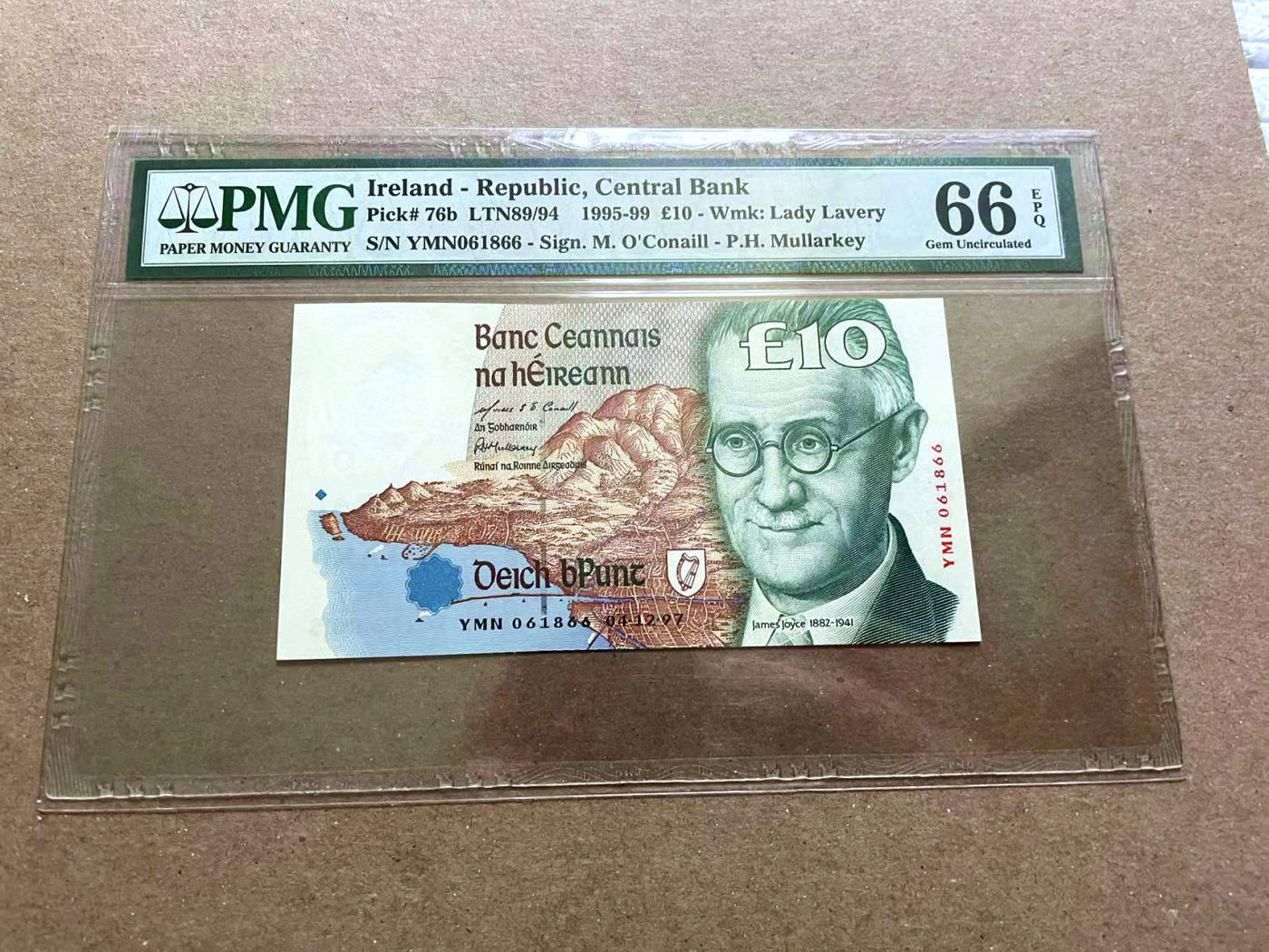 【Blue Auction】✨世界纸币精拍第478期【精】 【倒置号】爱尔兰 1997年10镑 PMG66EPQ 