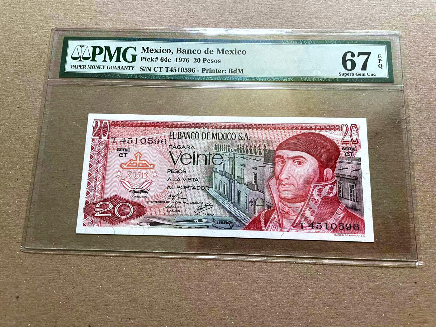 【Blue Auction】✨世界纸币精拍第478期【精】 墨西哥 1976年20比索PMG67EPQ 高分 