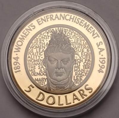 布加迪🐬～世界钱币🌾第 118 期 /  各国币及散币 - 澳大利亚🇦🇺 1994年 5元精制币 南澳妇女获得选举权100周年纪念