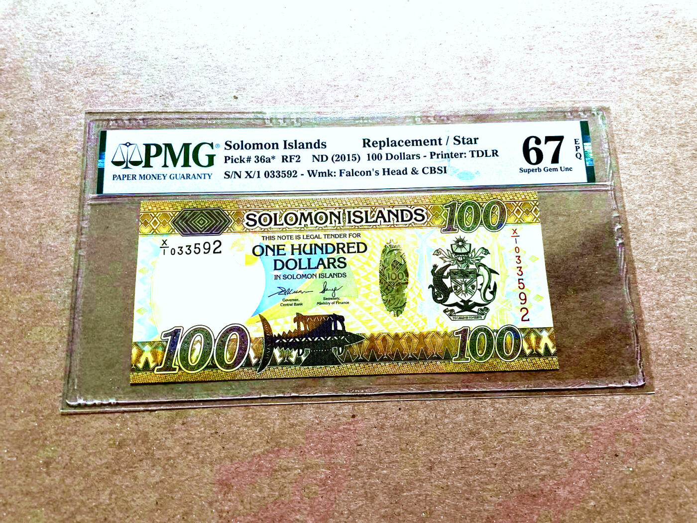 【Blue Auction】✨世界纸币精拍第478期【精】 【补号无47】所罗门群岛 2015年100元 PMG67EPQ 高分 