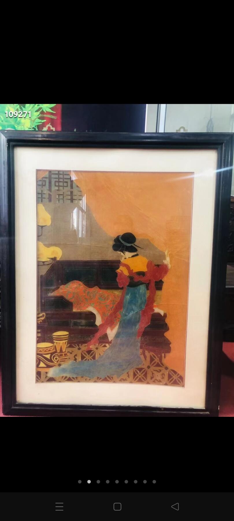 七八十年代！大尺寸 掐丝珐琅彩胶木板 人物画！掐丝珐琅！做工精美精致！陈设摆放之精品！稀有少见！惜画体有几道皲裂！老物件在所难免！有能力的可修复一下！陈设装潢十分雅致漂亮！收藏精品
