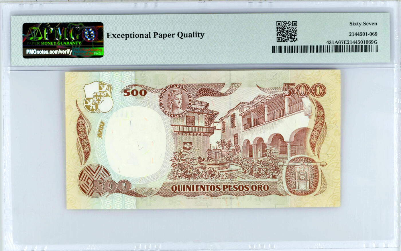 【Blue Auction】✨世界纸币精拍第478期【精】 哥伦比亚 1992-93年500比索 PMG67EPQ 高分