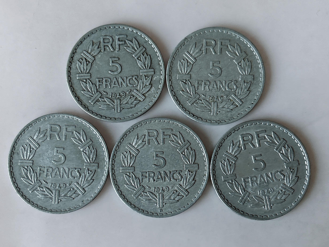 第一海外回流一元起拍收藏 散币专场 第88期 法国5法郎铝币 5枚