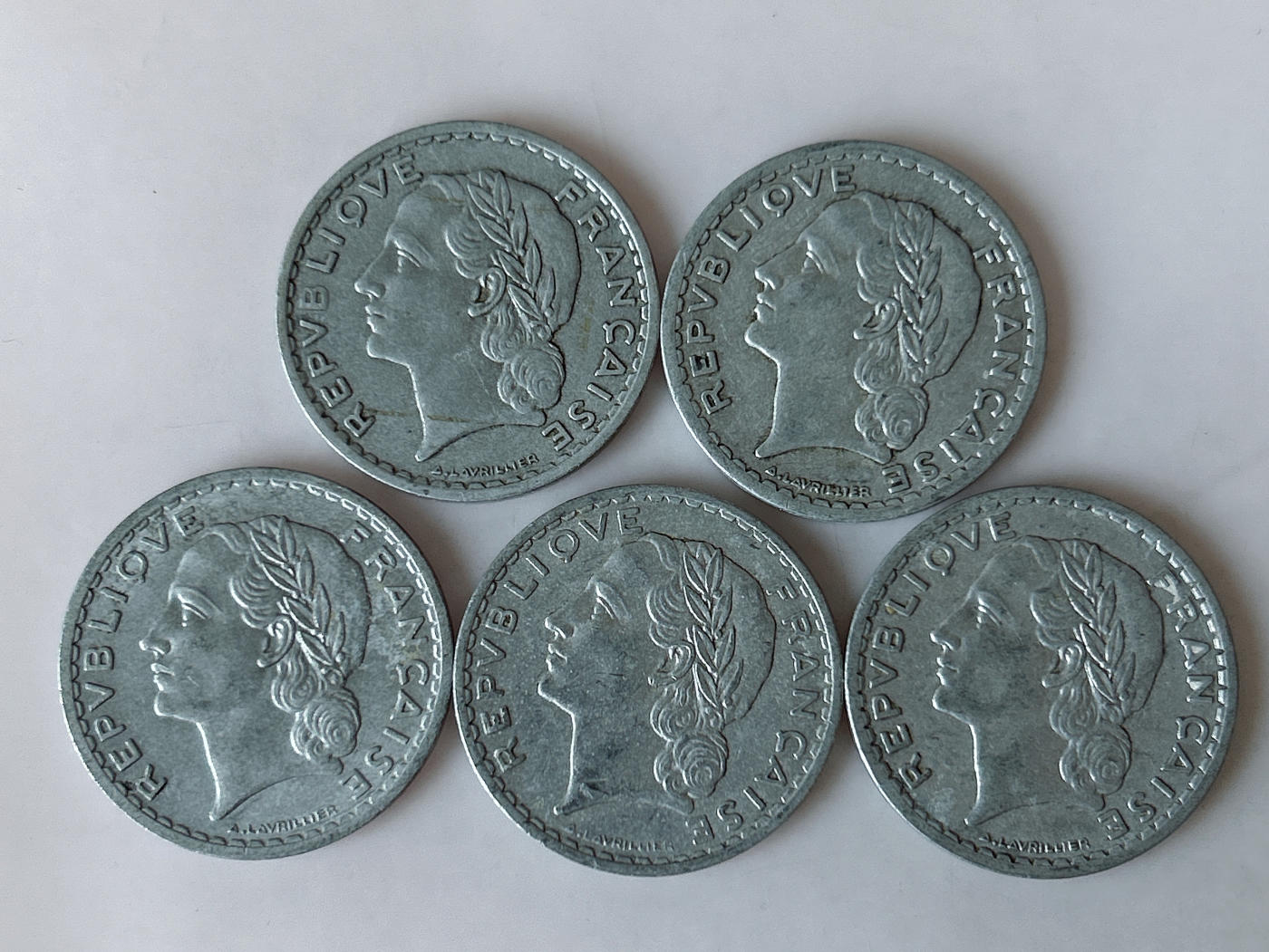 第一海外回流一元起拍收藏 散币专场 第88期 法国5法郎铝币 5枚