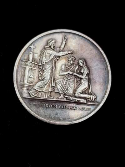 欧洲章牌专场【29期】 - 1860法国婚礼银章  34毫米 16克 银标 手指argent