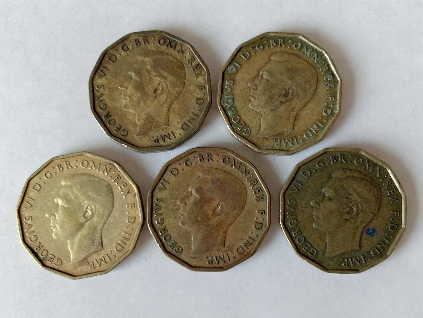 第一海外回流一元起拍收藏 散币专场 第88期 英国3便士黄铜币 乔治六世 5枚