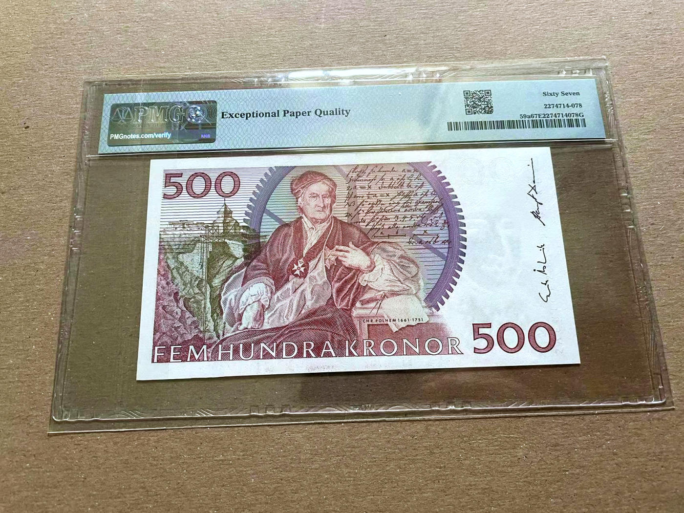【Blue Auction】✨世界纸币精拍第478期【精】  【a版首发年份】瑞典 1989-92年500克朗 红卡尔  PMG67EPQ 高分