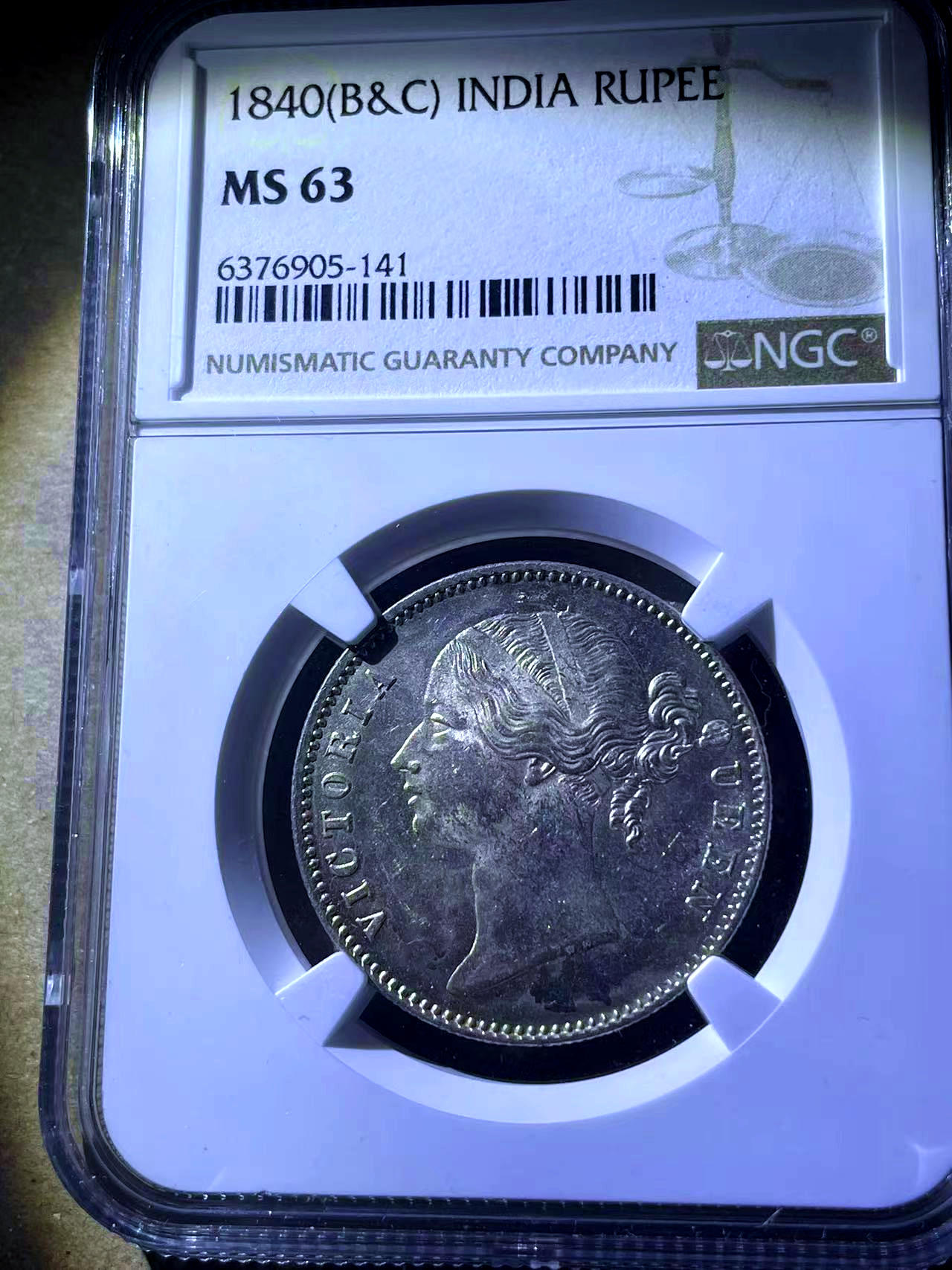 【Blue Auction】✨世界纸币精拍第478期【精】 英属印度 1840年1比索 银币 维多利亚女王（小维） NGC MS63 银光璀璨 发丝清晰