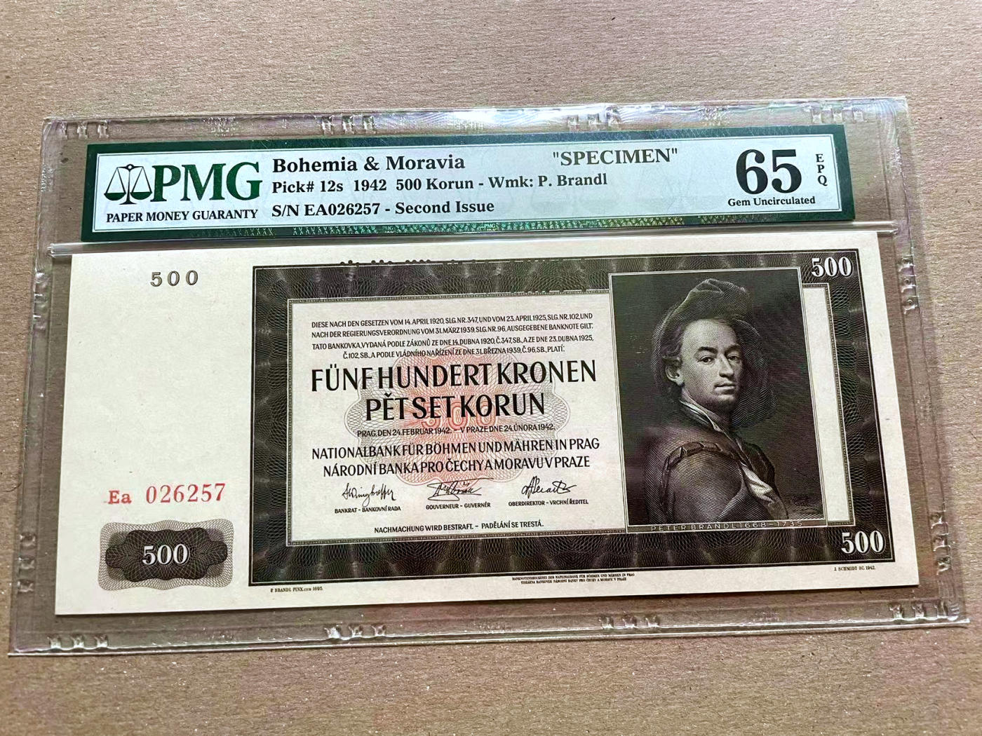 【Blue Auction】✨世界纸币精拍第478期【精】 波西米亚 1942年500克朗 PMG65EPQ 样钞 超大票幅