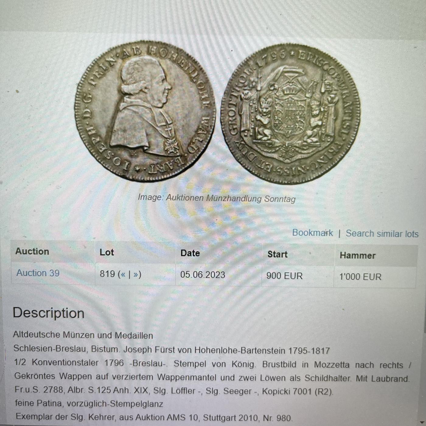 NGC-UNCD 1796神罗德意志布雷斯劳半泰勒银币 非常稀有