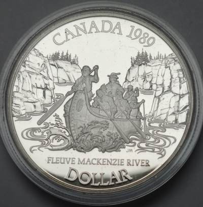 布加迪🐬～世界钱币🌾第 118 期 /  各国币及散币 - 加拿大🇨🇦 1989 年 1元精制银币～麦肯锡河探险 包装证书齐全