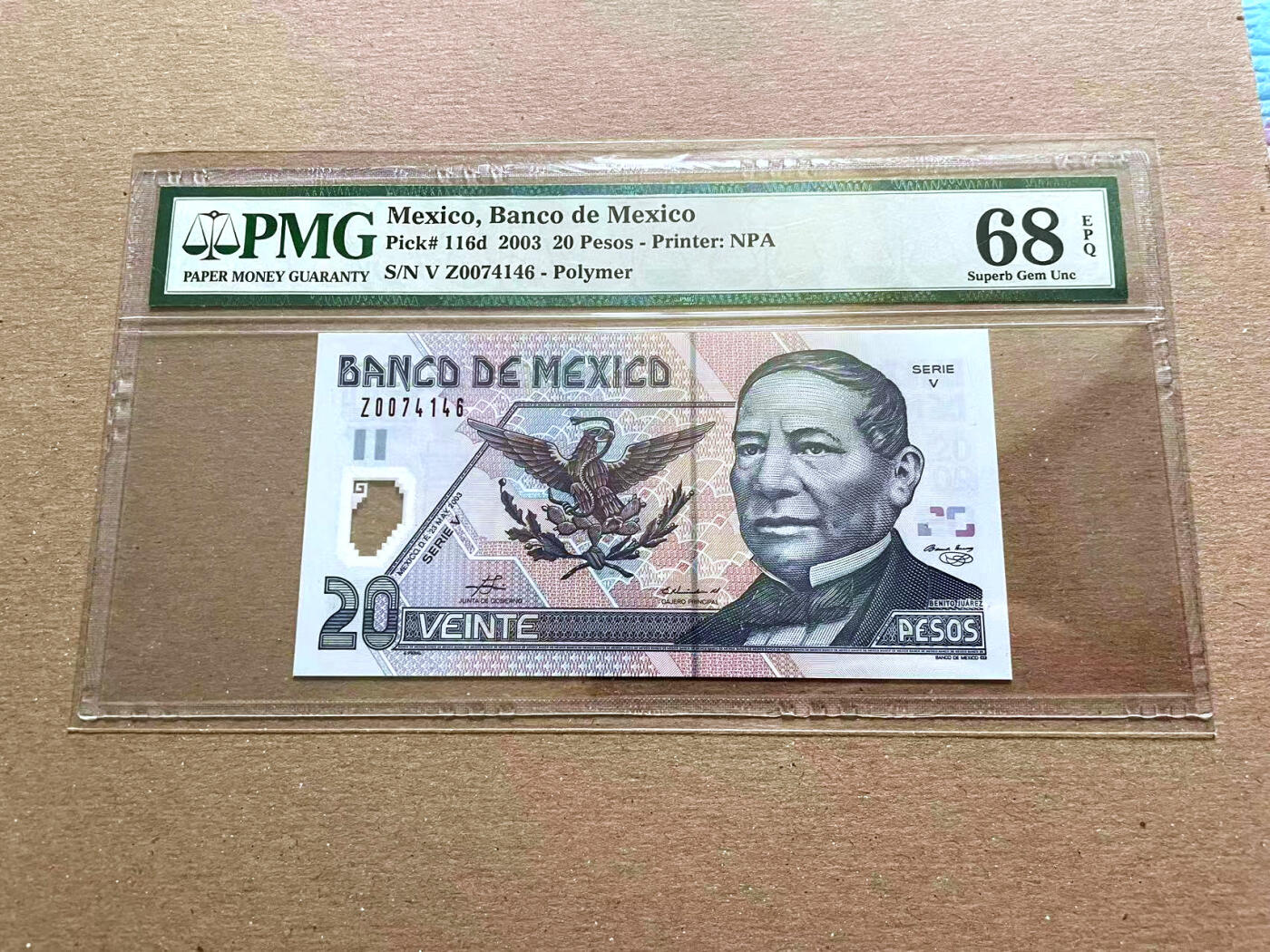 【Blue Auction】✨世界纸币精拍第478期【精】 墨西哥 2003年20比索PMG68EPQ 超高分