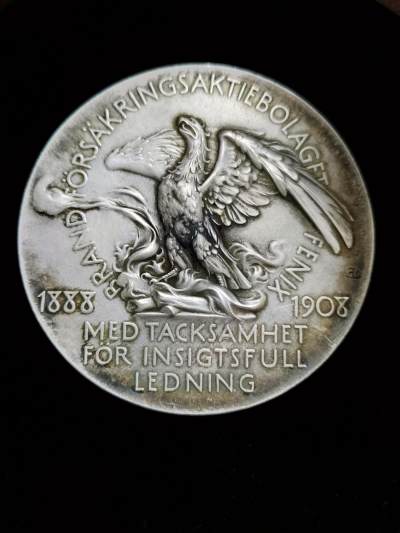 欧洲章牌专场【29期】 - 1908年瑞典银章 尤金.萨姆森 57毫米 100克