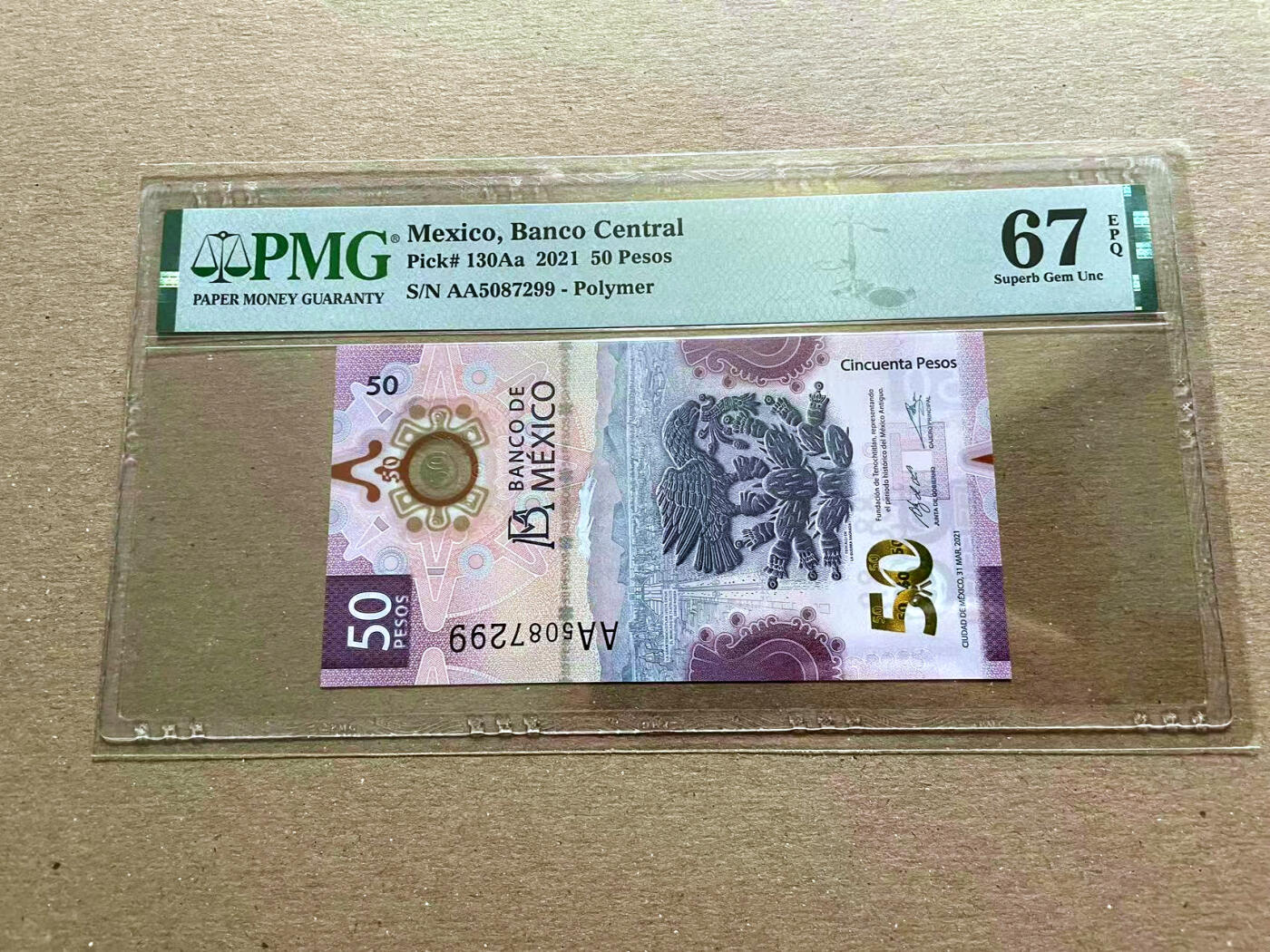 【Blue Auction】✨世界纸币精拍第478期【精】 【AA 获奖钞】墨西哥 2021年50比索 PMG67EPQ 高分 