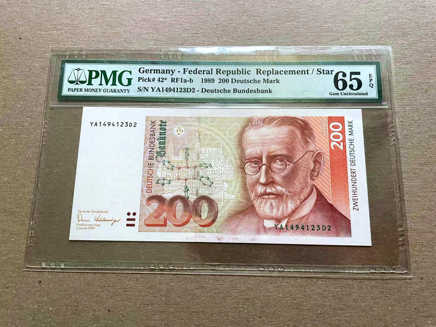 【Blue Auction】✨世界纸币精拍第478期【精】 【补号】德国 1989年200马克 PMG65EPQ 