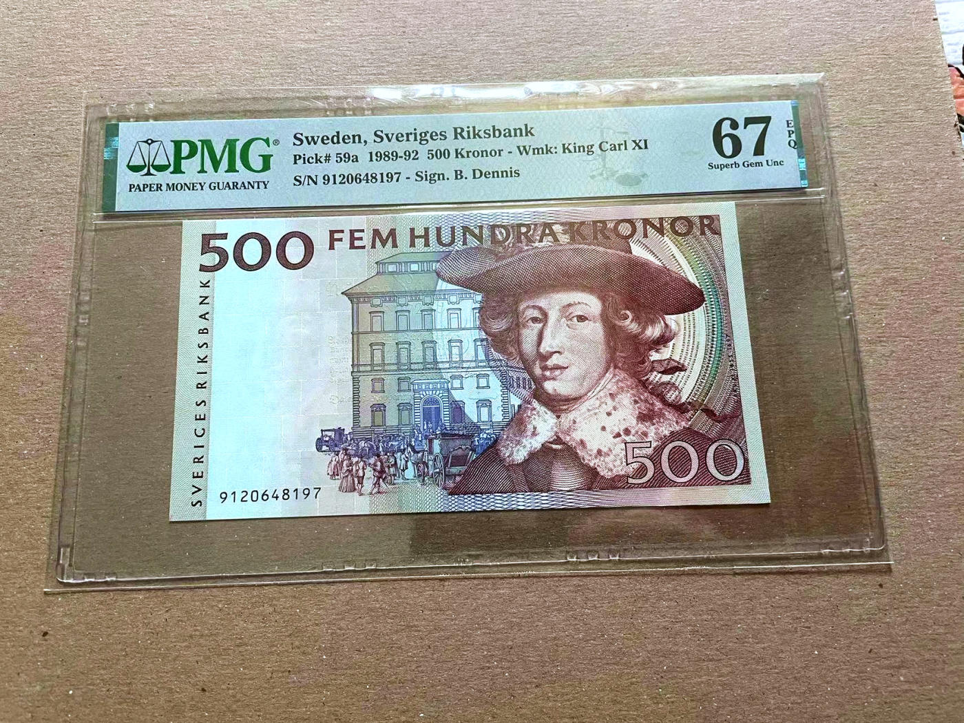 【Blue Auction】✨世界纸币精拍第478期【精】  【a版首发年份】瑞典 1989-92年500克朗 红卡尔  PMG67EPQ 高分