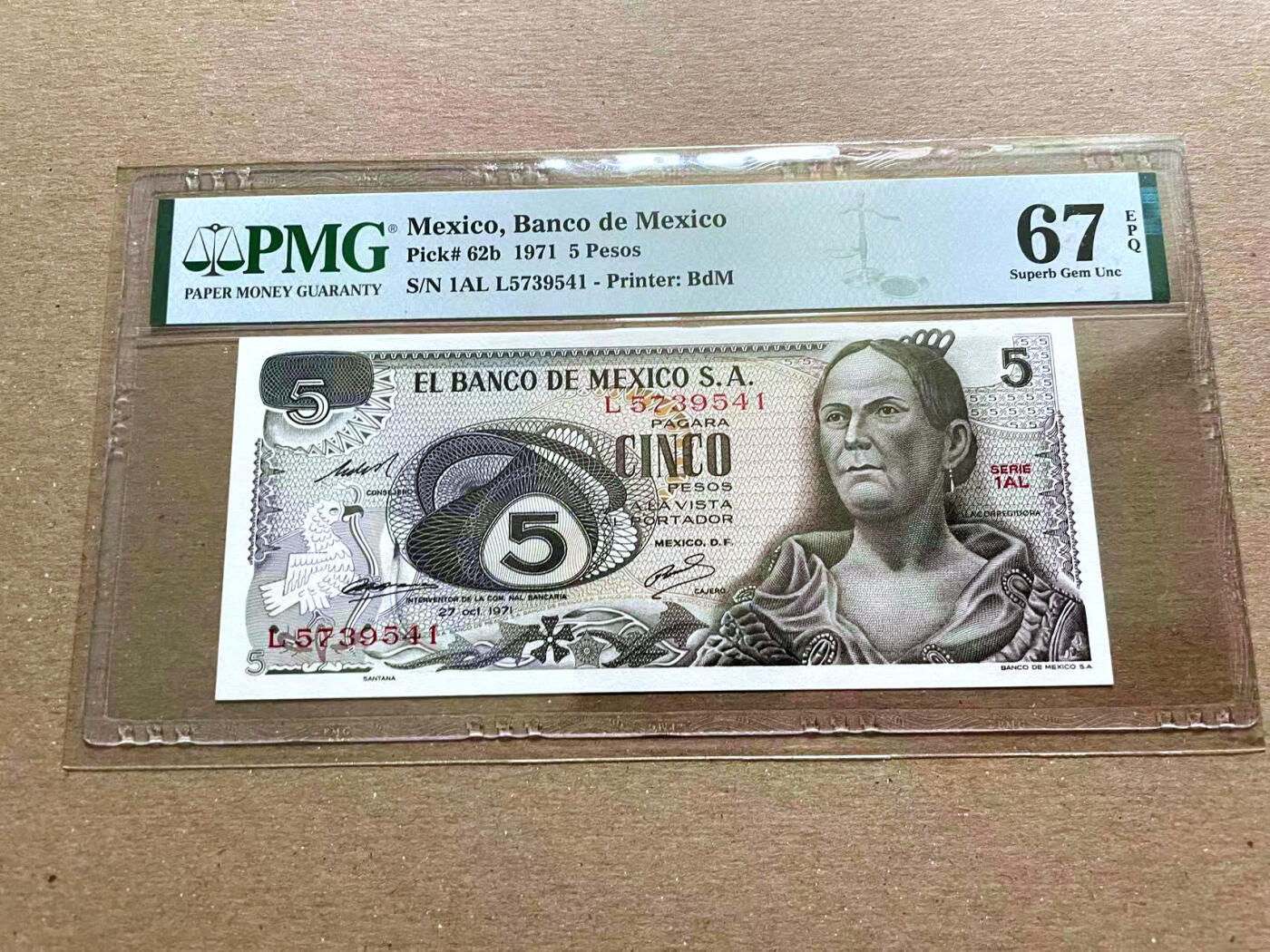 【Blue Auction】✨世界纸币精拍第478期【精】 墨西哥 1971年5比索 PMG67EPQ 高分 