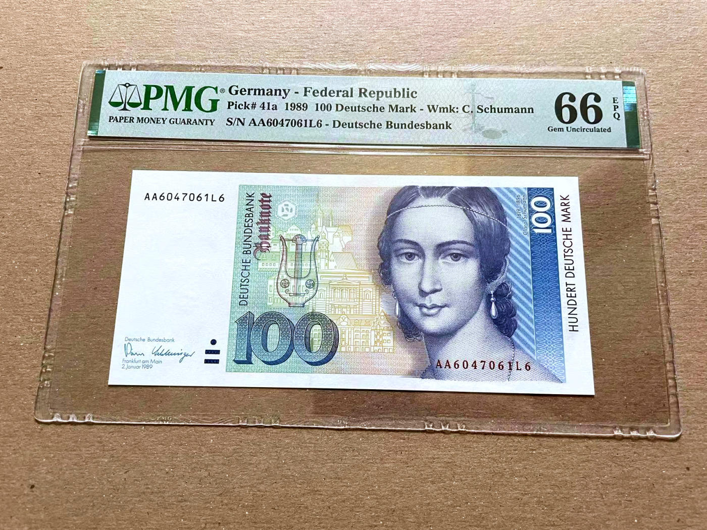 【Blue Auction】✨世界纸币精拍第478期【精】 【AA】德国 1989年100马克 克拉拉 PMG66EPQ 