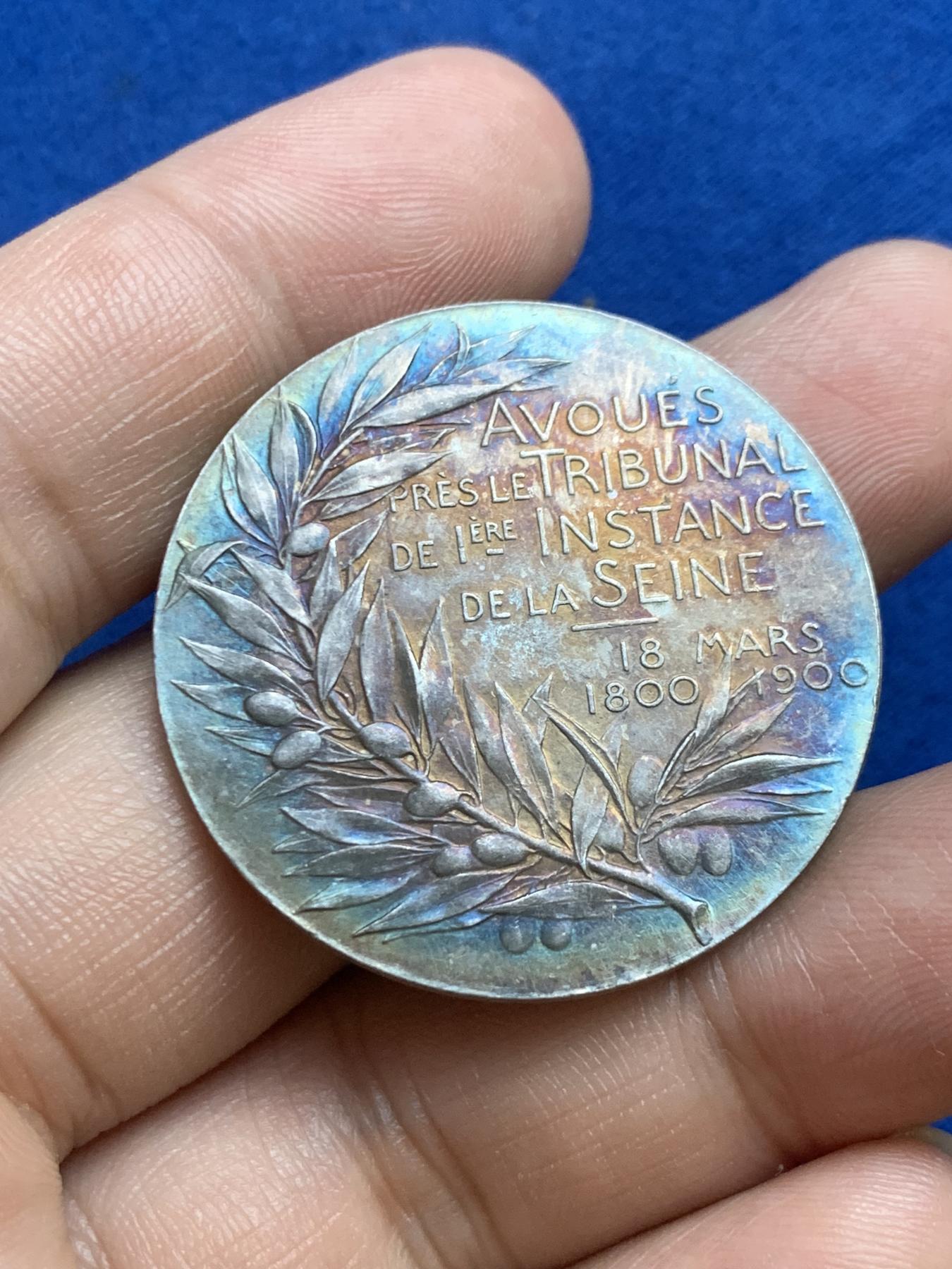 《竞宝斋》第271场-八角与章专场 周日，周一，周二  3场连拍 （全场包邮） 法国银章，塞纳河一审法庭，19.48g，36.3mm，丰饶角边铭