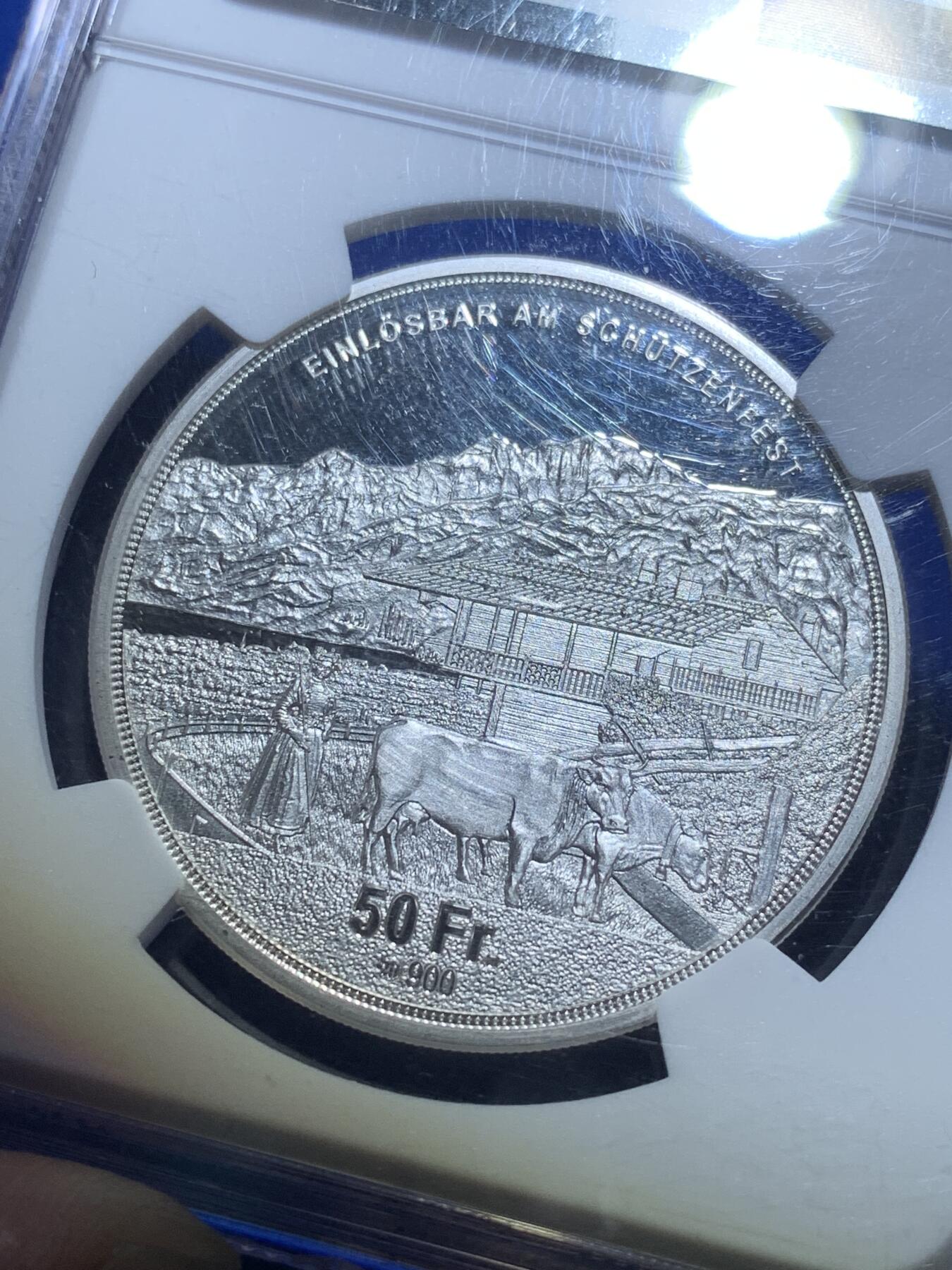 《竞宝斋》第269场- 周日，周一，周二  3场连拍 （全场包邮） NGC PF68UC 瑞士2023年吉斯维尔女神50法郎 奥布瓦尔登射击节精制币 限量1000枚 背面景观细腻