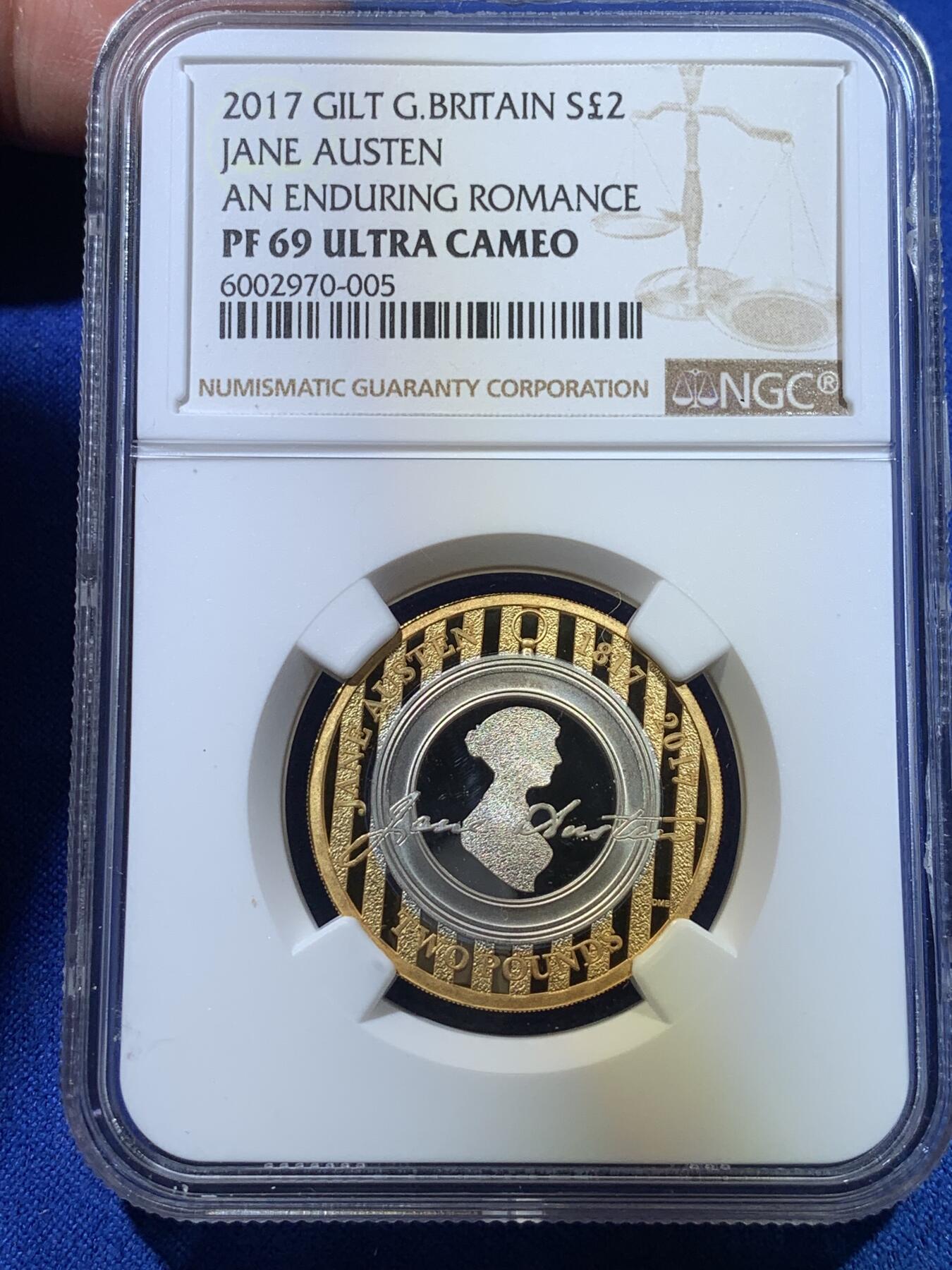 《竞宝斋》第269场- 周日，周一，周二  3场连拍 （全场包邮） NGC PF69UC 2017年 英国简奥斯丁纪念双色镀金银币 获奖币 设计优美