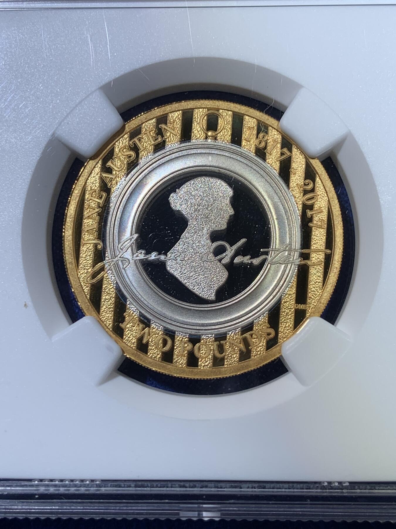 《竞宝斋》第269场- 周日，周一，周二  3场连拍 （全场包邮） NGC PF69UC 2017年 英国简奥斯丁纪念双色镀金银币 获奖币 设计优美