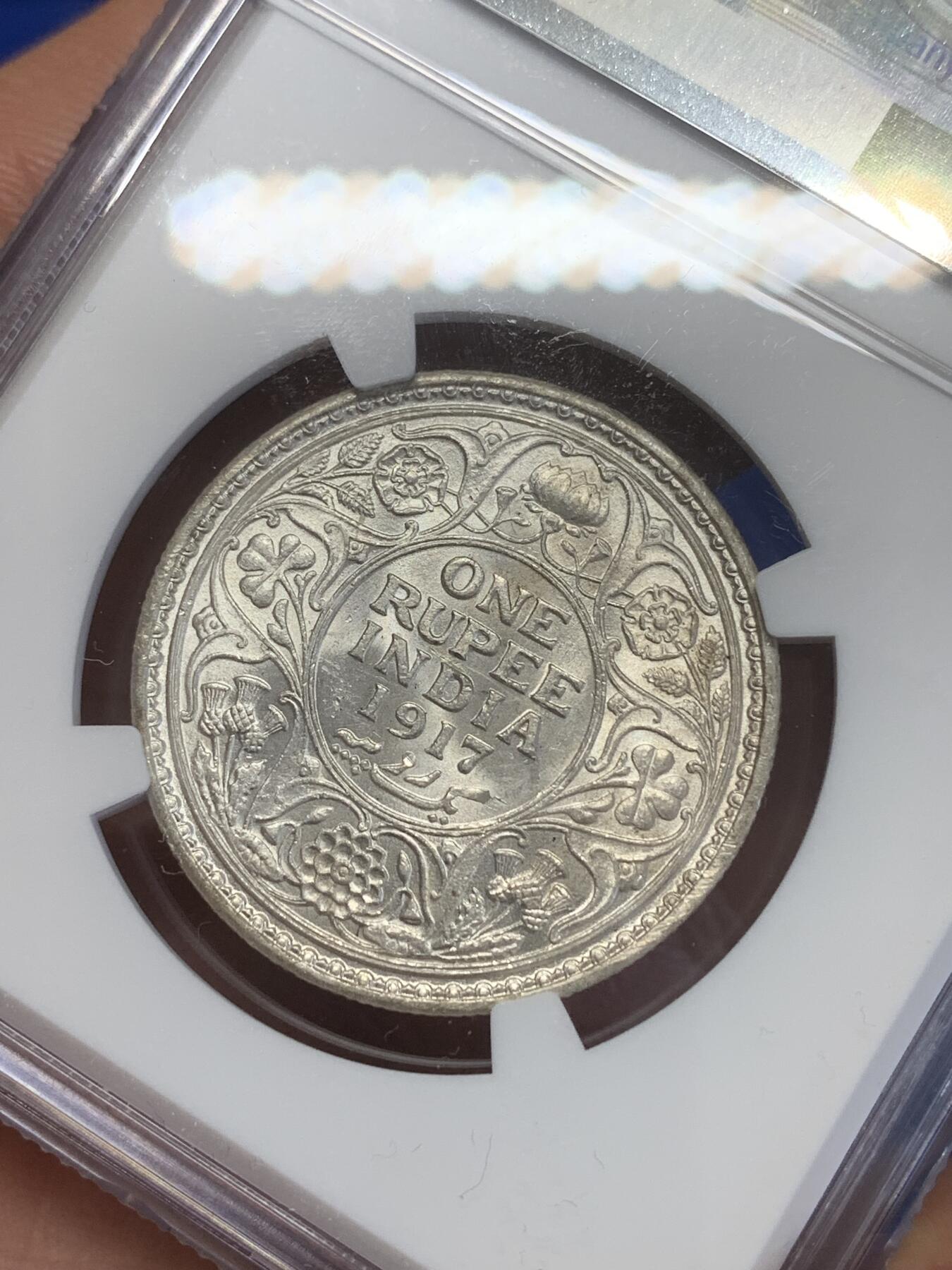 《竞宝斋》第269场- 周日，周一，周二  3场连拍 （全场包邮） NGC UNCD 印度 1917年 乔治五世 1卢比 银币