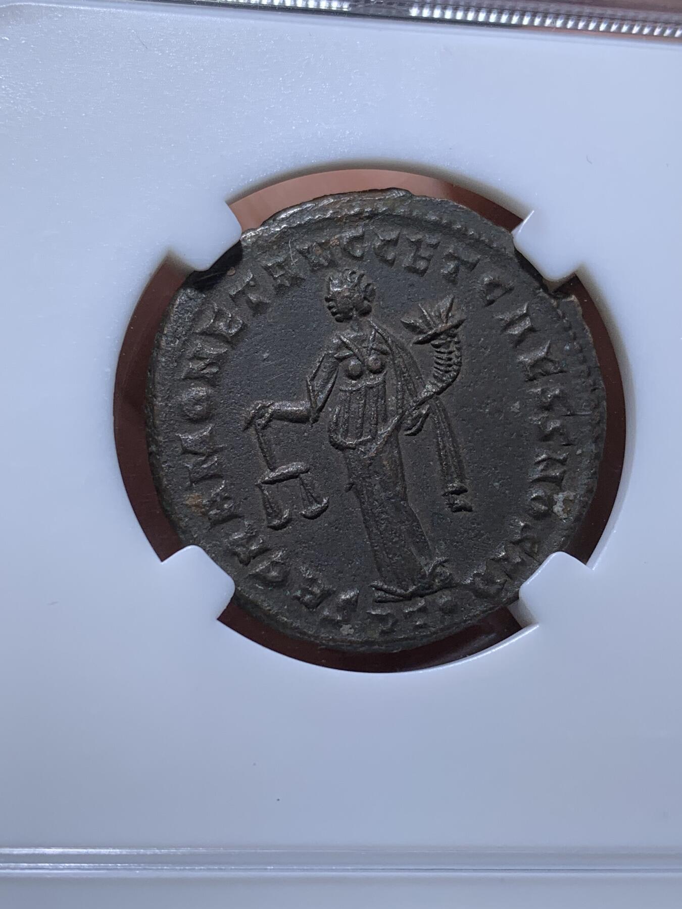 《竞宝斋》第269场- 周日，周一，周二  3场连拍 （全场包邮） 奈斯评级 AU 古罗马戴克里先皇帝富利大铜币  著名的四帝共治皇帝 背财富女神寓意好 艺术性好观感极佳