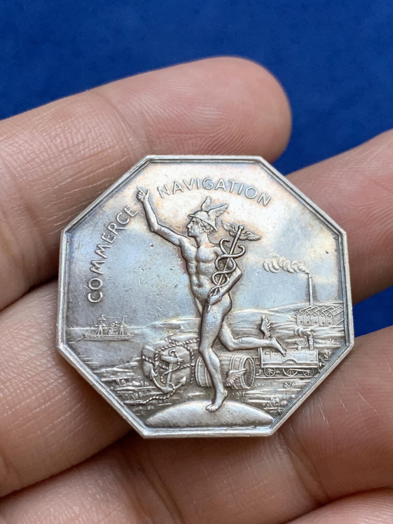 《竞宝斋》第271场-八角与章专场 周日，周一，周二  3场连拍 （全场包邮） 法国八角银质代币，罗纳商会，15.30g，32mm，丰饶角1ARGENT边铭