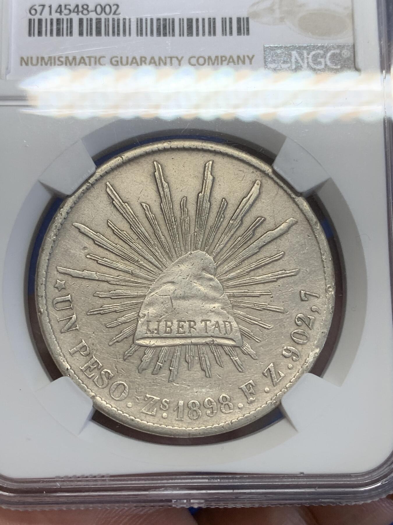 《竞宝斋》第269场- 周日，周一，周二  3场连拍 （全场包邮） NGC XFD 墨西哥1898ZS FZ直边鹰洋1比索银币