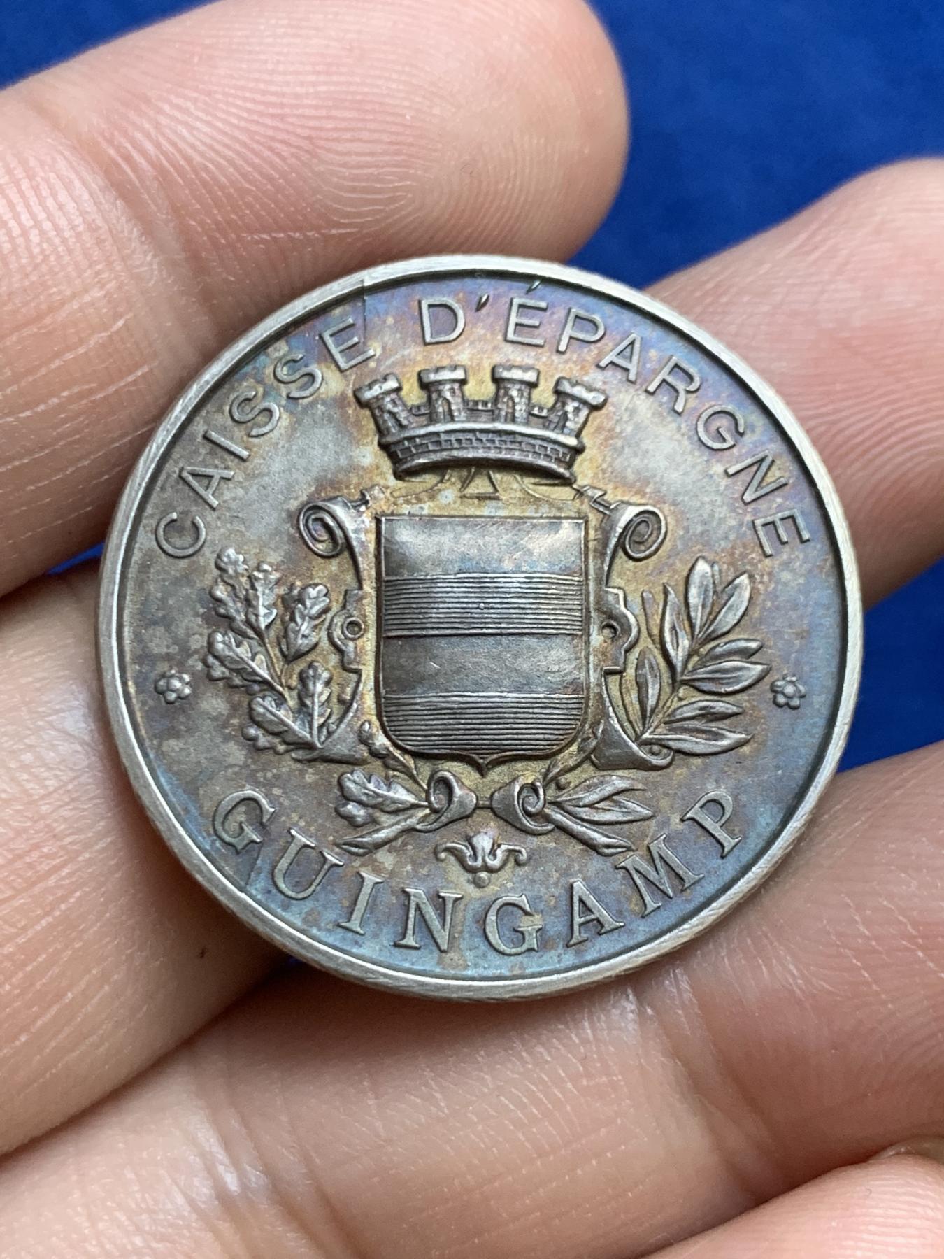 《竞宝斋》第271场-八角与章专场 周日，周一，周二  3场连拍 （全场包邮） 法国甘冈储蓄银行银质jeton，9.95g，30.7mm，边铭：野猪头+菱形argent