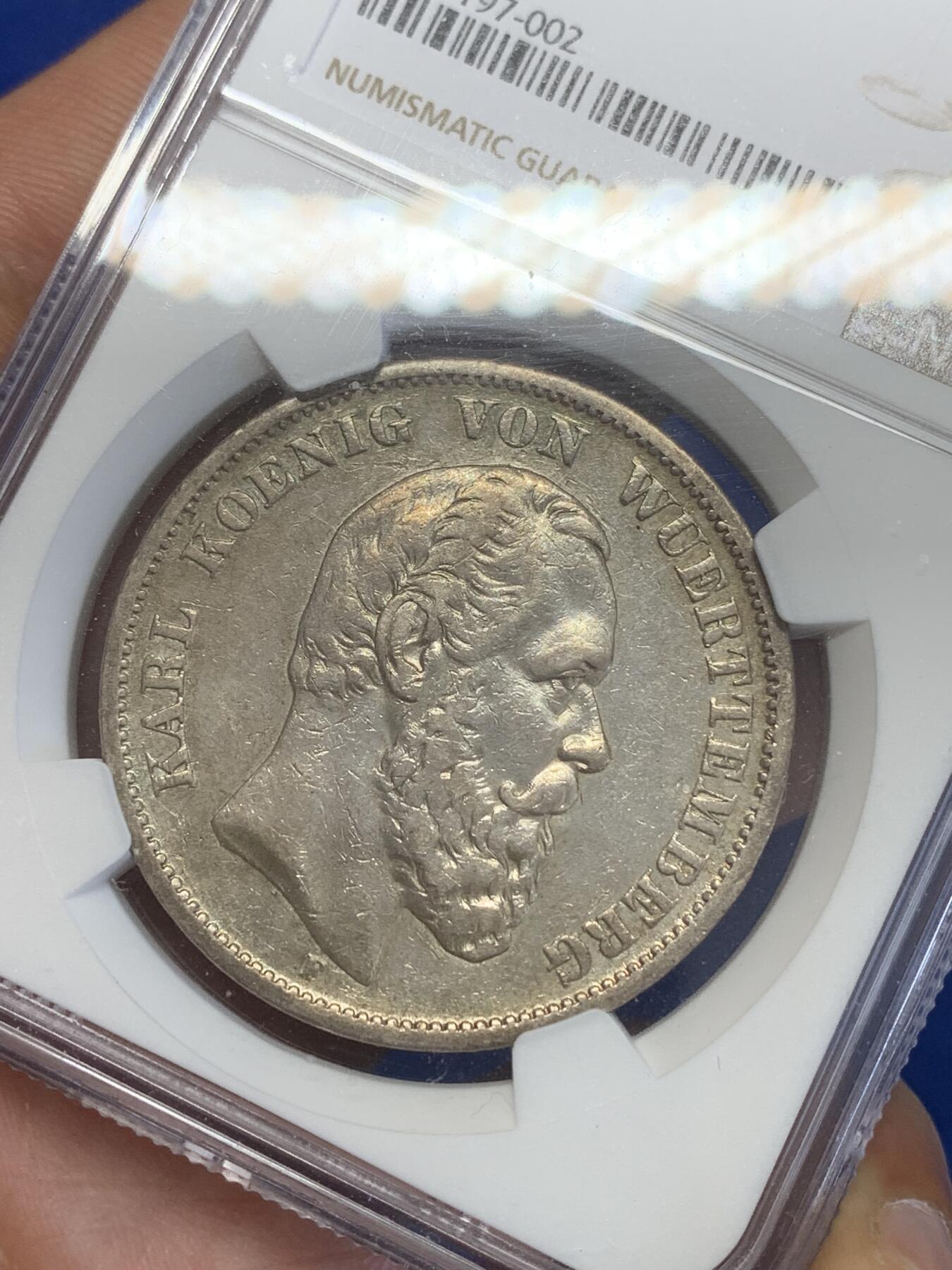 《竞宝斋》第269场- 周日，周一，周二  3场连拍 （全场包邮） NGC VF 德国 1876年 符滕堡 5马克 银币 实物很好 低评