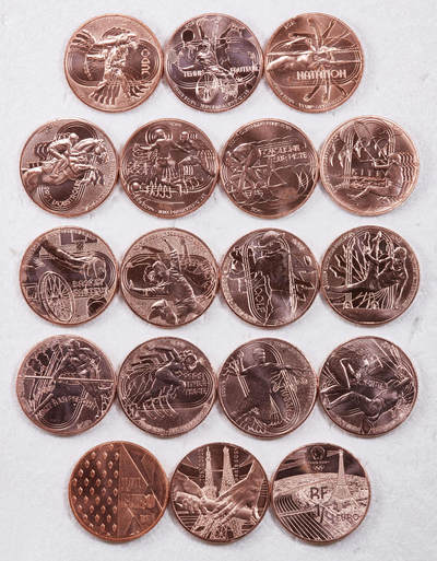 S&S Numismatic世界钱币-拍卖 第83期 - 巴黎2021-2024年 巴黎奥运会+残奥会 1/4欧元纪念铜币 18枚全套