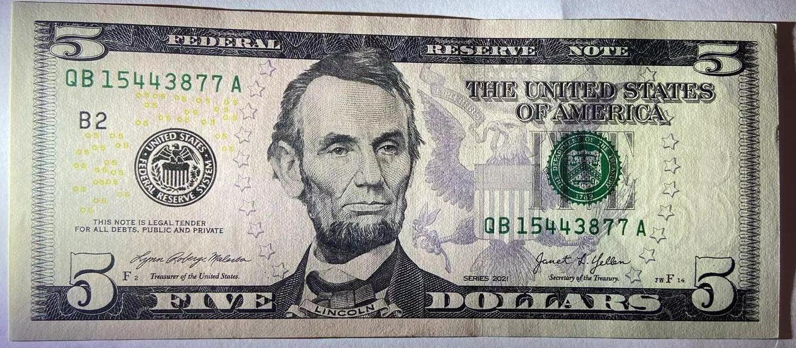 【炜奕收藏】世界精选纸币裸钞专场 2021年美国5美元，UNC-品相
