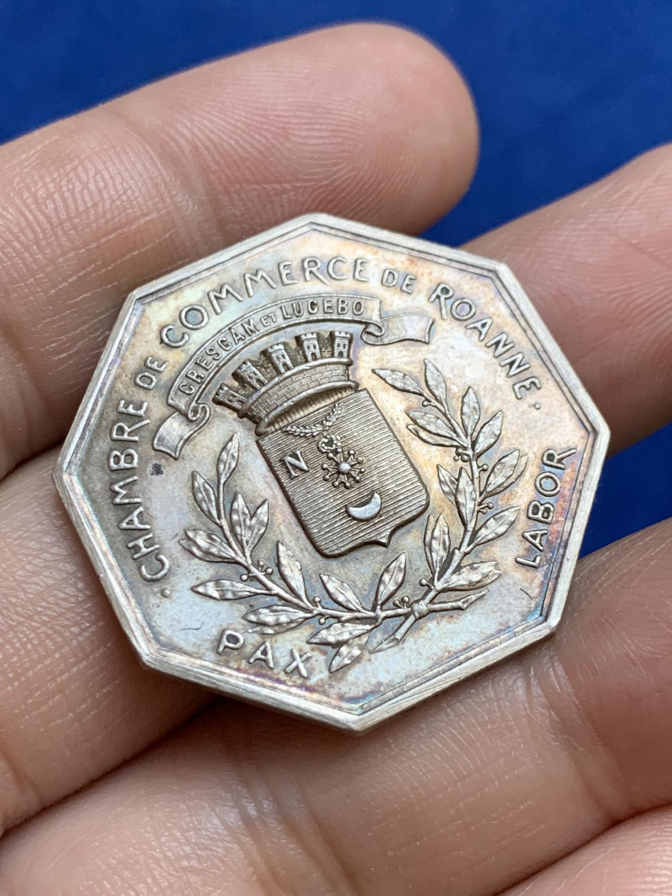 《竞宝斋》第271场-八角与章专场 周日，周一，周二  3场连拍 （全场包邮） 法国八角银质代币，罗纳商会，15.30g，32mm，丰饶角1ARGENT边铭