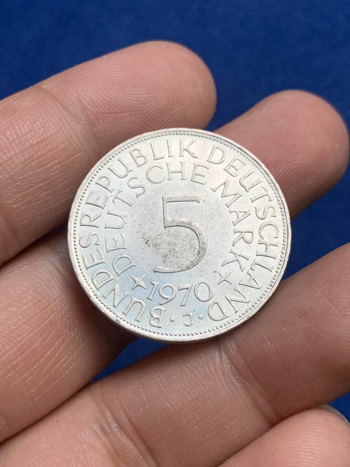 《竞宝斋》第269场- 周日，周一，周二  3场连拍 （全场包邮） 西德1970年5马克银币 掉毛的老鹰不如鸡