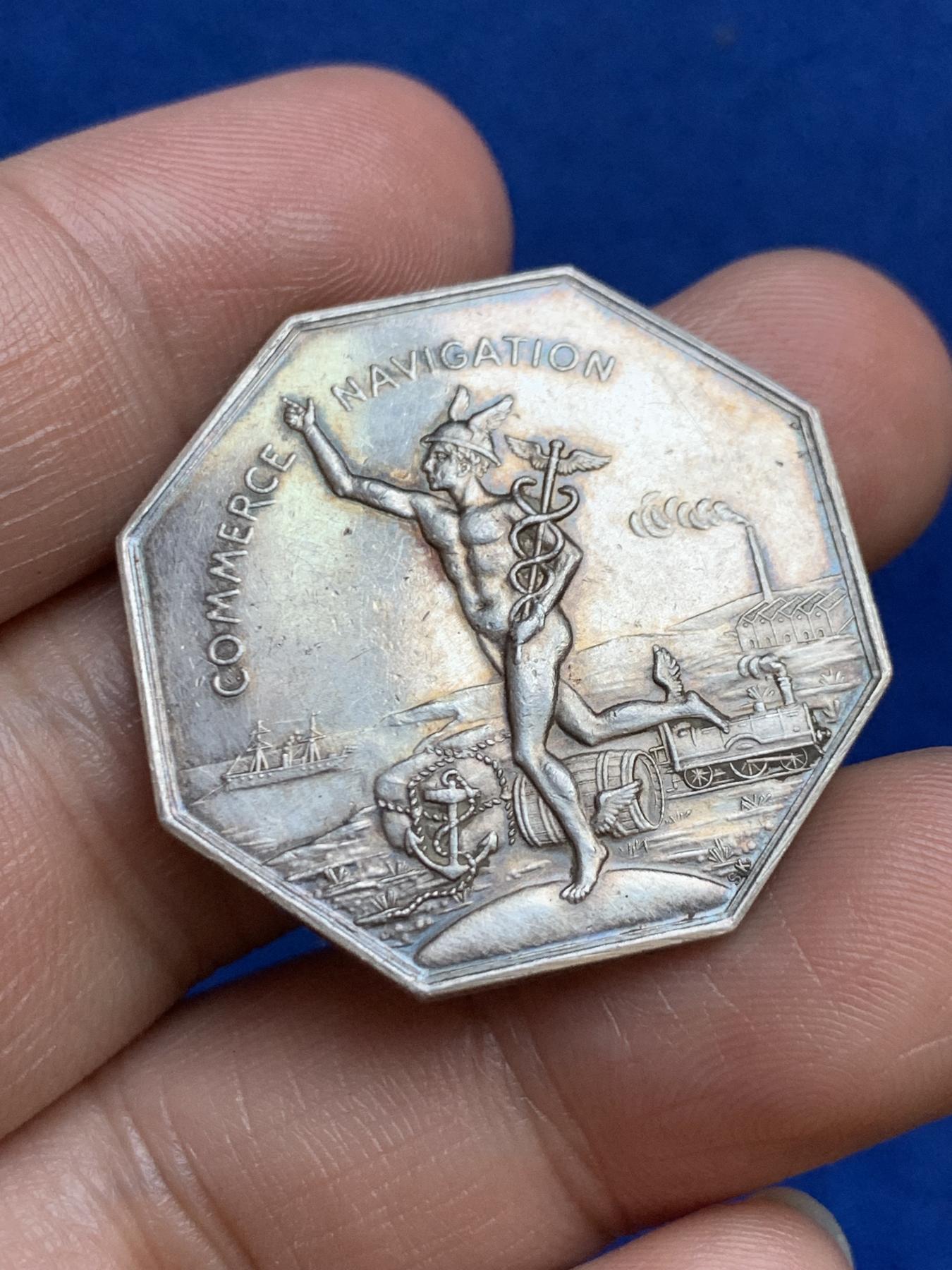 《竞宝斋》第271场-八角与章专场 周日，周一，周二  3场连拍 （全场包邮） 法国八角银质代币，罗纳商会，15.30g，32mm，丰饶角1ARGENT边铭