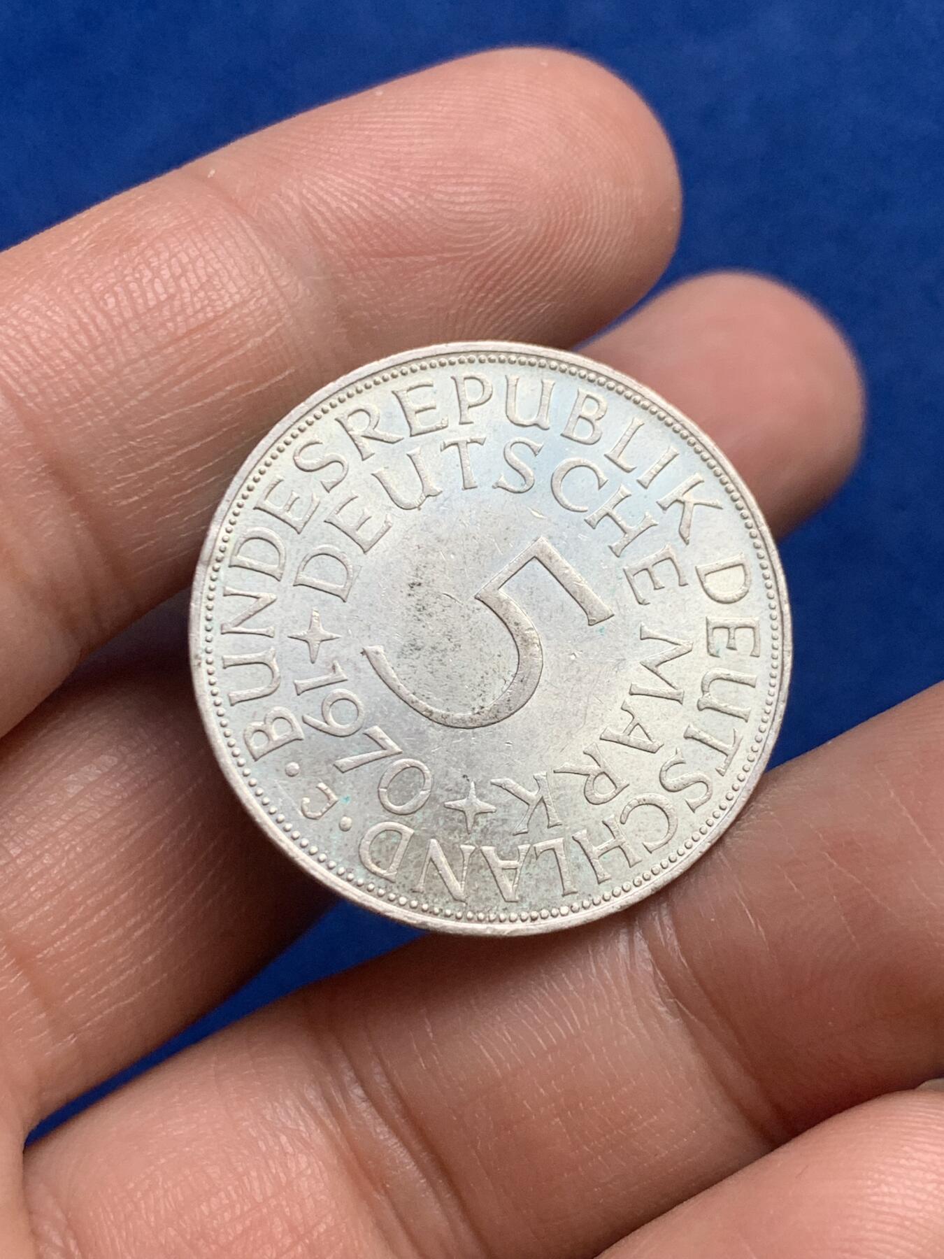 《竞宝斋》第269场- 周日，周一，周二  3场连拍 （全场包邮） 西德1970年5马克银币 掉毛的老鹰不如鸡