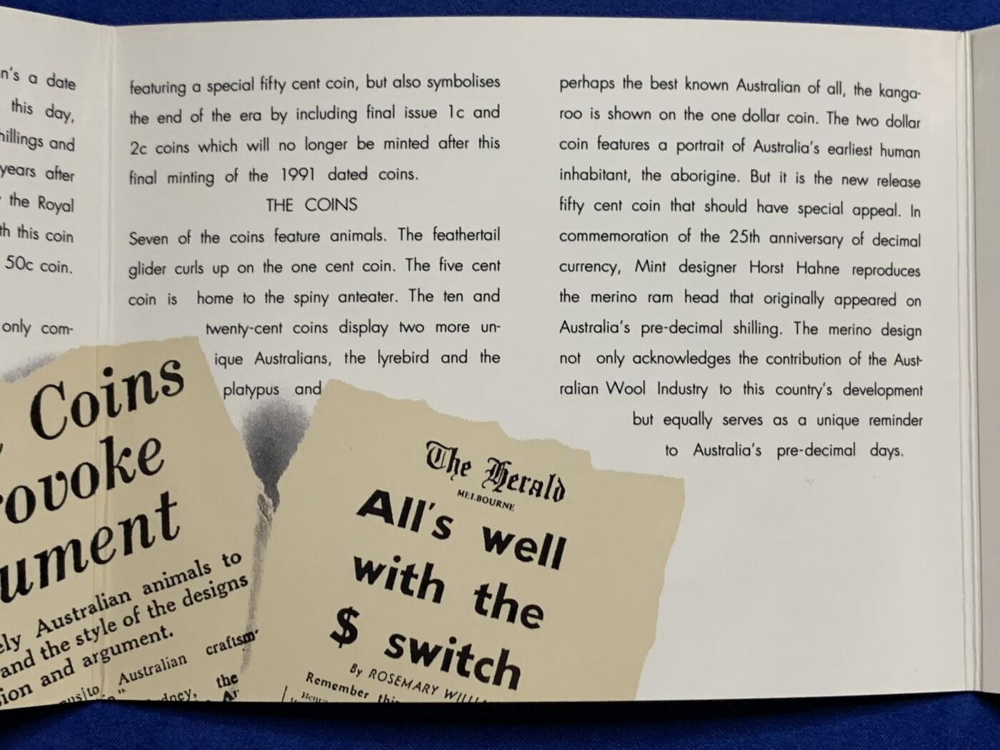 《竞宝斋》第269场- 周日，周一，周二  3场连拍 （全场包邮） 1991年澳大利亚皇家造币厂官方套币 带50分流通纪念币1枚
