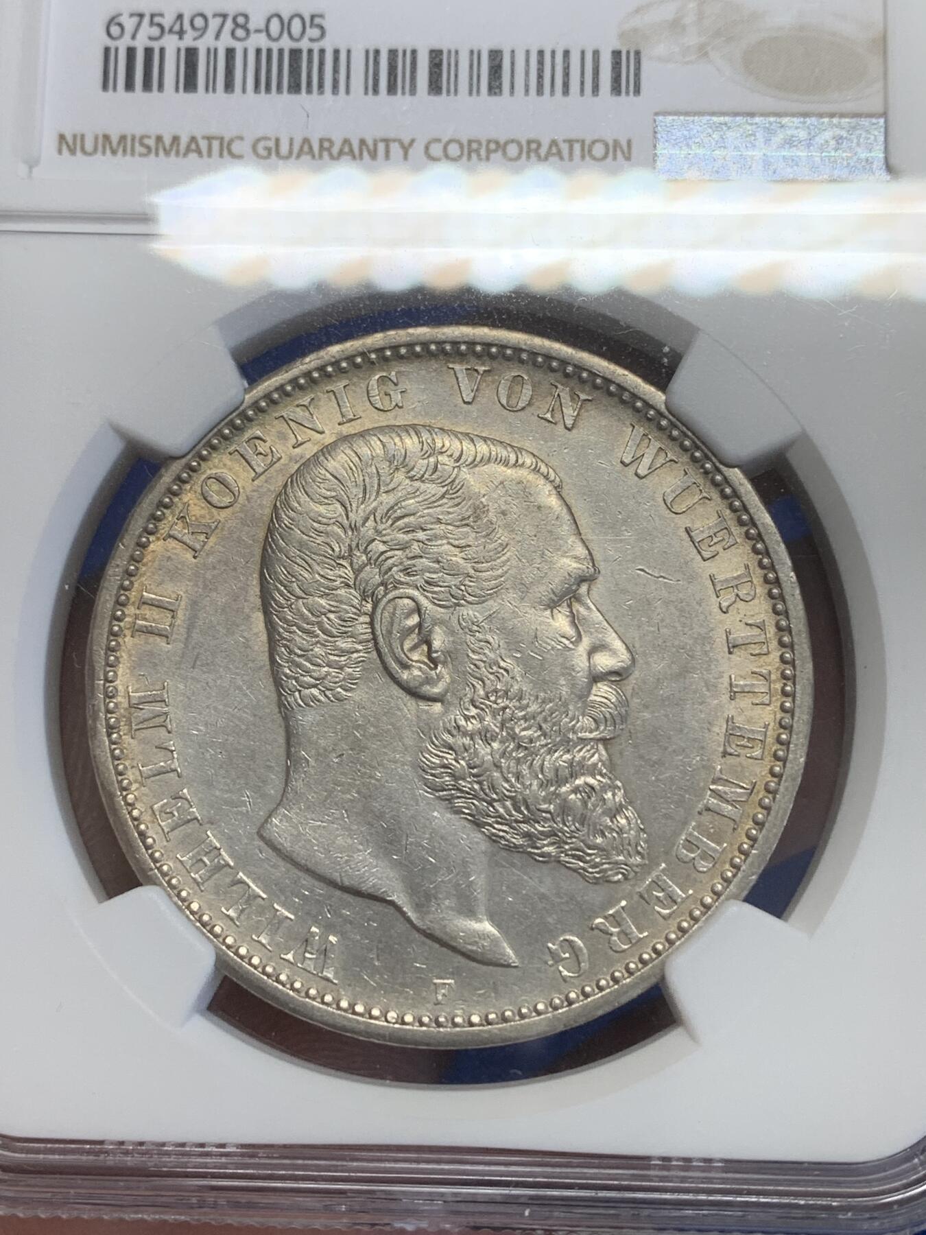 《竞宝斋》第269场- 周日，周一，周二  3场连拍 （全场包邮） NGC UNCD 德国1908符腾堡5马克银币