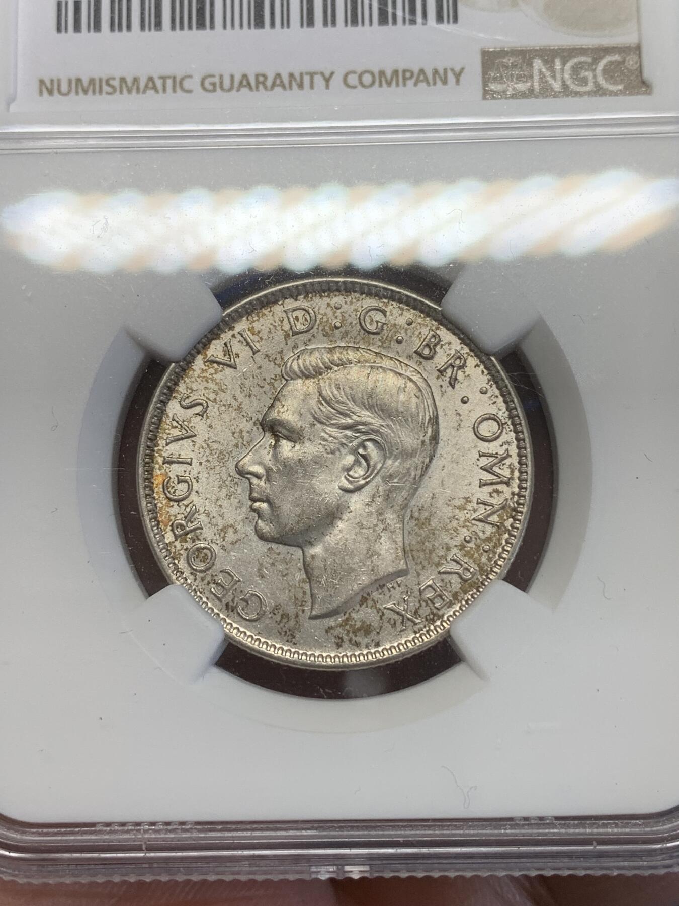 《竞宝斋》第269场- 周日，周一，周二  3场连拍 （全场包邮） NGC UNCD 英国 1943年 乔治六世 2先令 银币