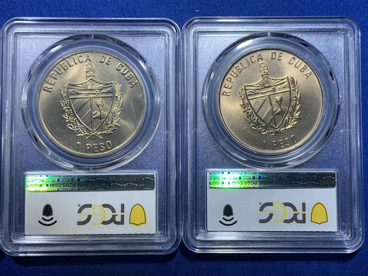 《竞宝斋》第269场- 周日，周一，周二  3场连拍 （全场包邮） PCGS MS65-66 古巴2002年社会主义国家伟大领袖马恩毛列比索克朗型纪念币 4枚全套