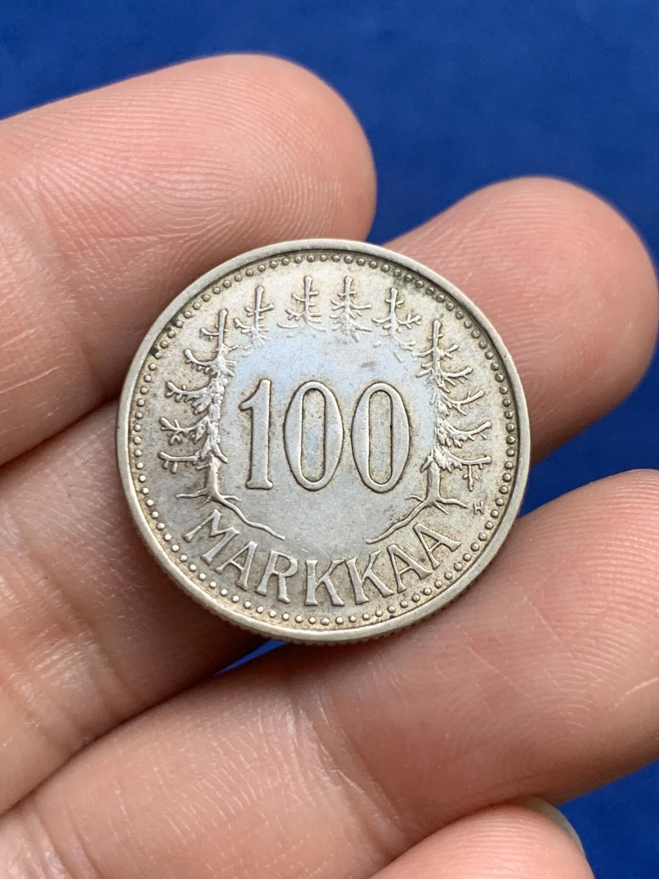 《竞宝斋》第269场- 周日，周一，周二  3场连拍 （全场包邮） 芬兰1956年100马克银币