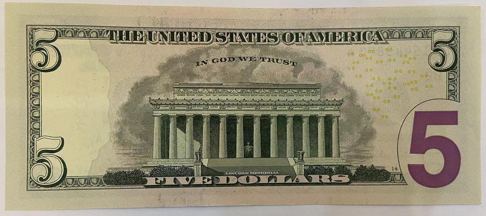 【炜奕收藏】世界精选纸币裸钞专场 2021年美国5美元，UNC-品相