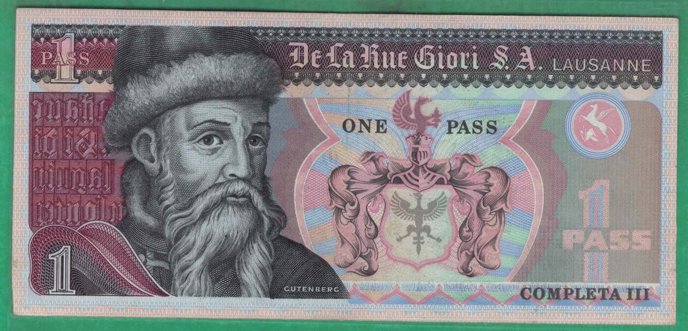 英国德纳罗印钞公司古腾堡测试钞(测试券) 雕刻版 实物图 AUNC