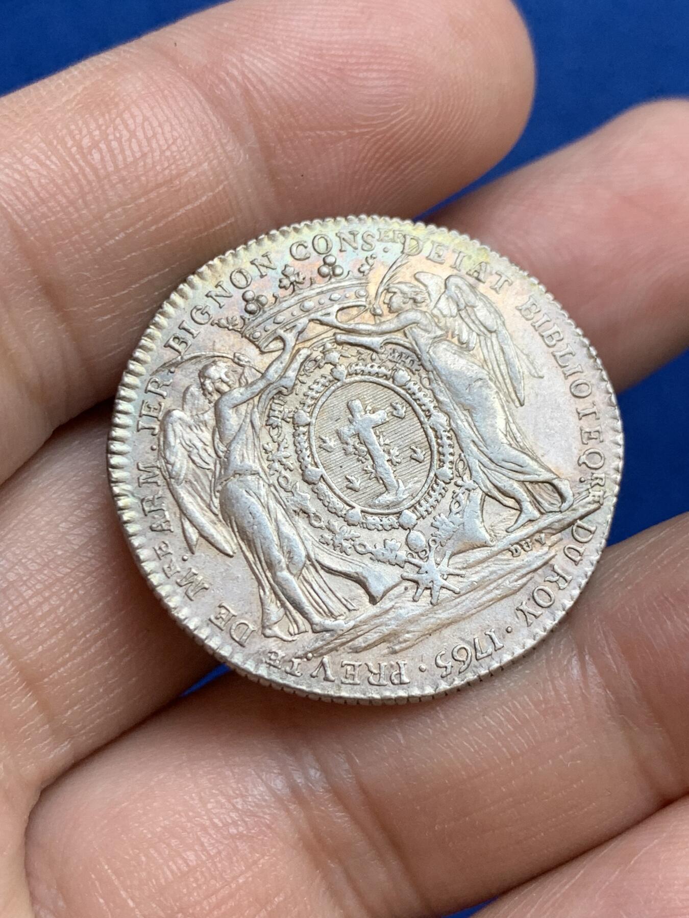 《竞宝斋》第271场-八角与章专场 周日，周一，周二  3场连拍 （全场包邮） 法国巴黎皇家图书馆银质代币，9.62g，30.5mm